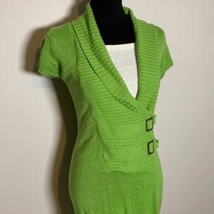 Y2K - lime green knit sweater dress-  short sleeve-  above the knee - Acrylic